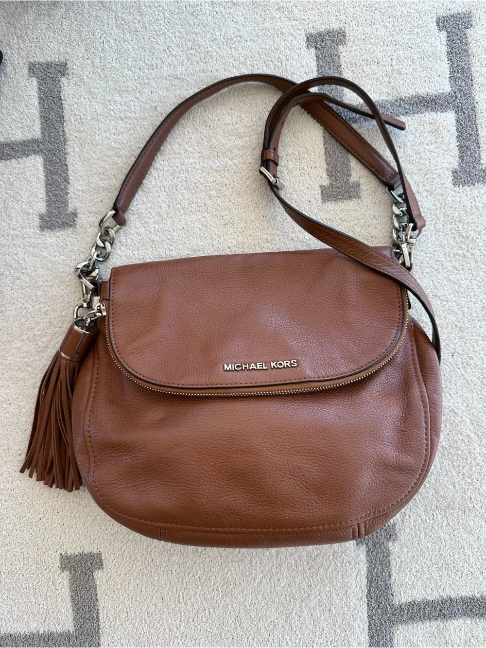 Michael Kors Cognac Leather Tassel Shoulder Bag
